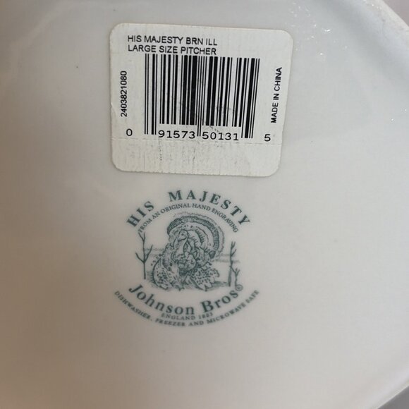 VTG Johnson Bro His Majesty Large Pitcher 64 Oz Turkey Pattern England 7.5" NWT - Picture 9 of 11